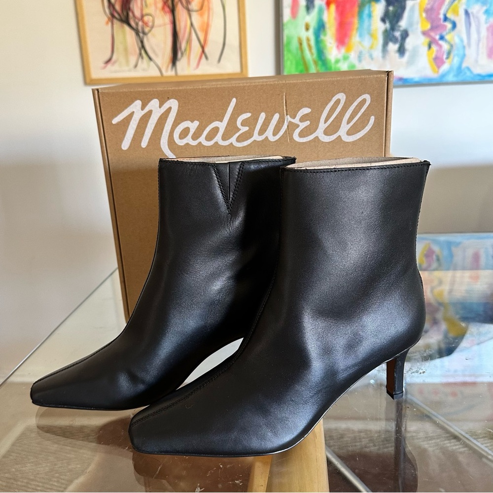 Madewell Black Leather Pointed-Toe Ankle Boots